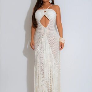 Elegant White Crochet Maxi Dress
